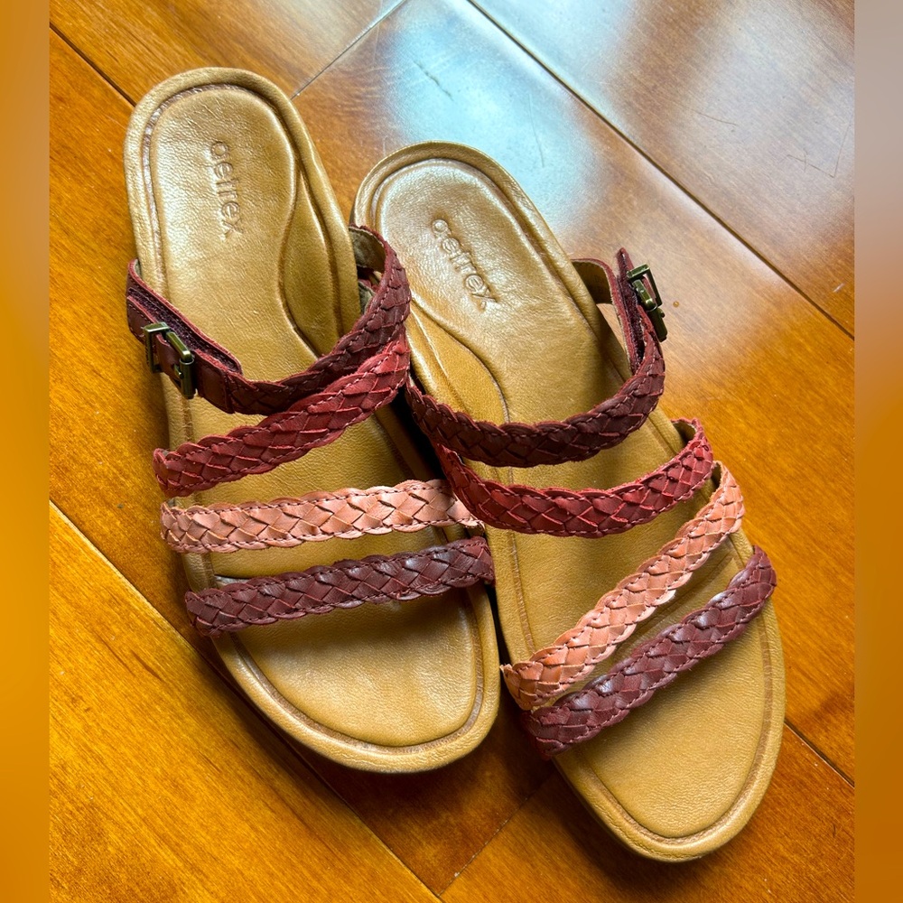 Aetrex Women's Brown/Reddish/Salmon Multi Brielle Sandal Size 39 EUR Size 8.5 US